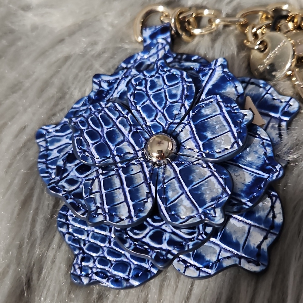 Brahmin Flower Duo Coastal Blue Leather Charm - Picture 2 of 2